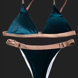 Zaful Buckles Velvet High Cut Bikini- Deep Blue