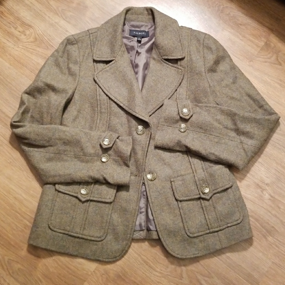 Talbots Wool Military Jacket Size 6 Olive Green