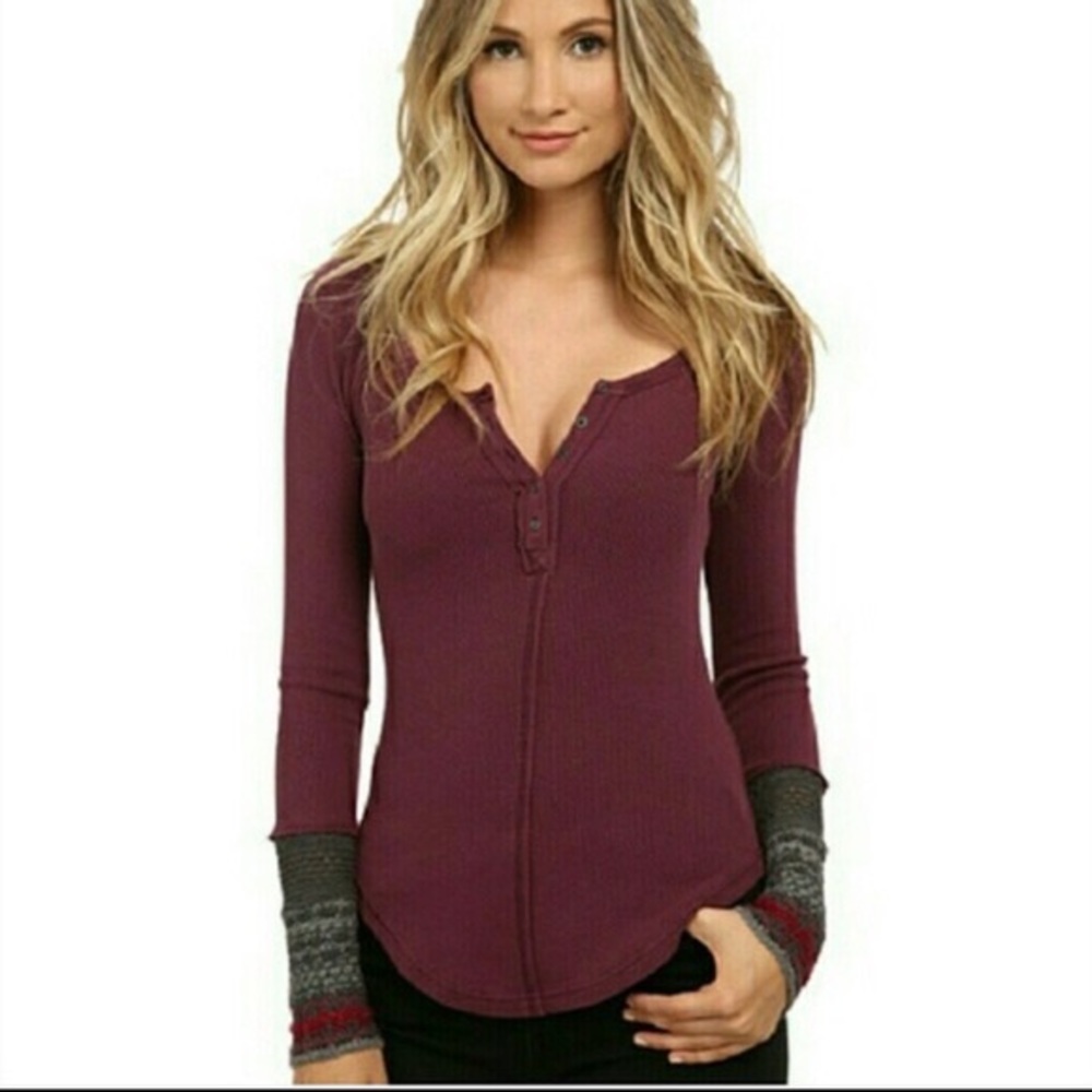 Plum Free People ski lodge cuff detail thermal