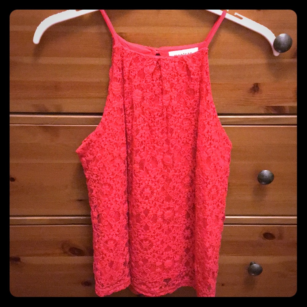 Monteau Pink Lace High Neck Tank