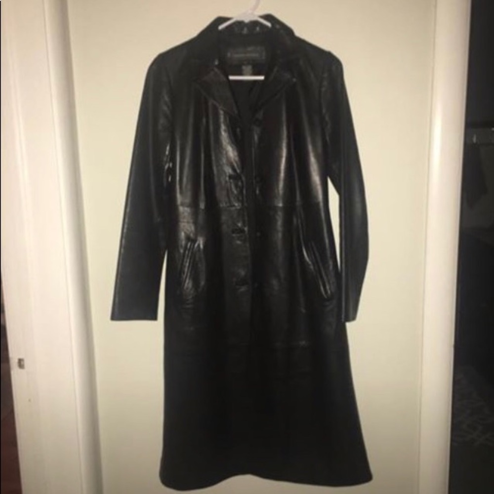 Black leather banana republic belted jacket. XS