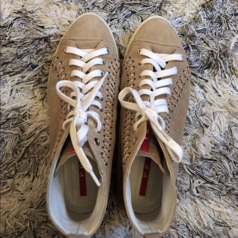 Prada suede tan sneakers 37