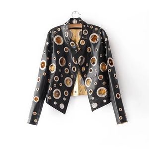 Round Hole Faux Leather Jacket