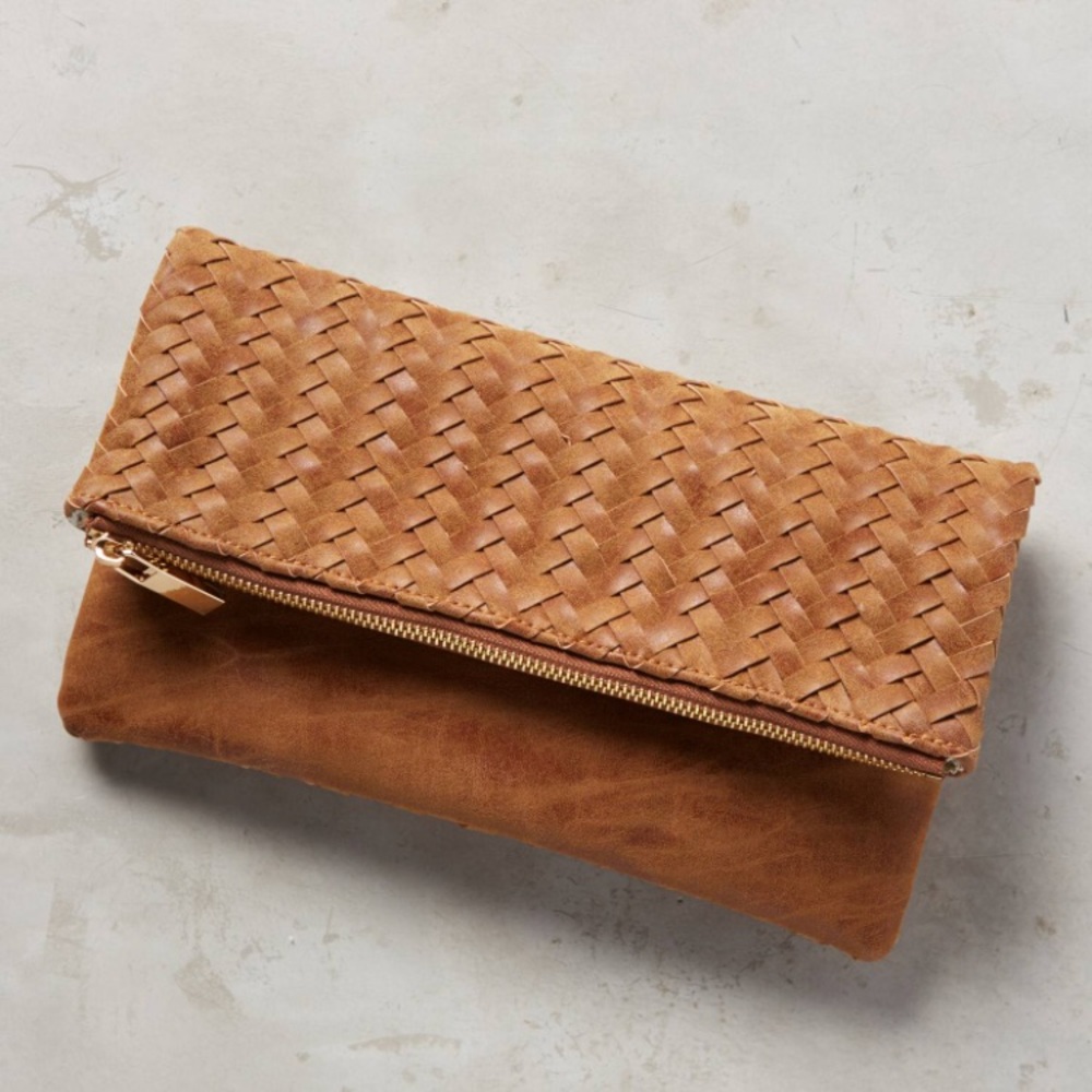 Deux lux fold over braided clutch
