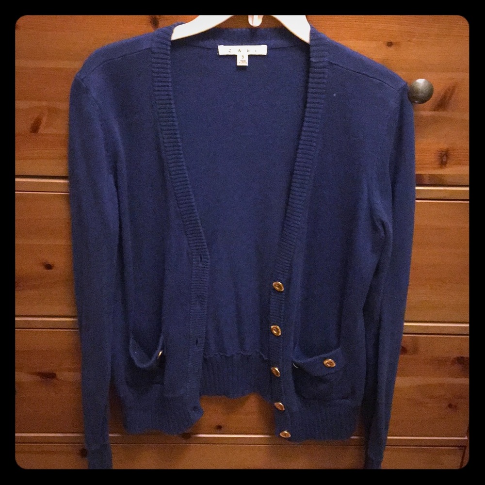 CAbi Blue Cardigan with Gold Buttons