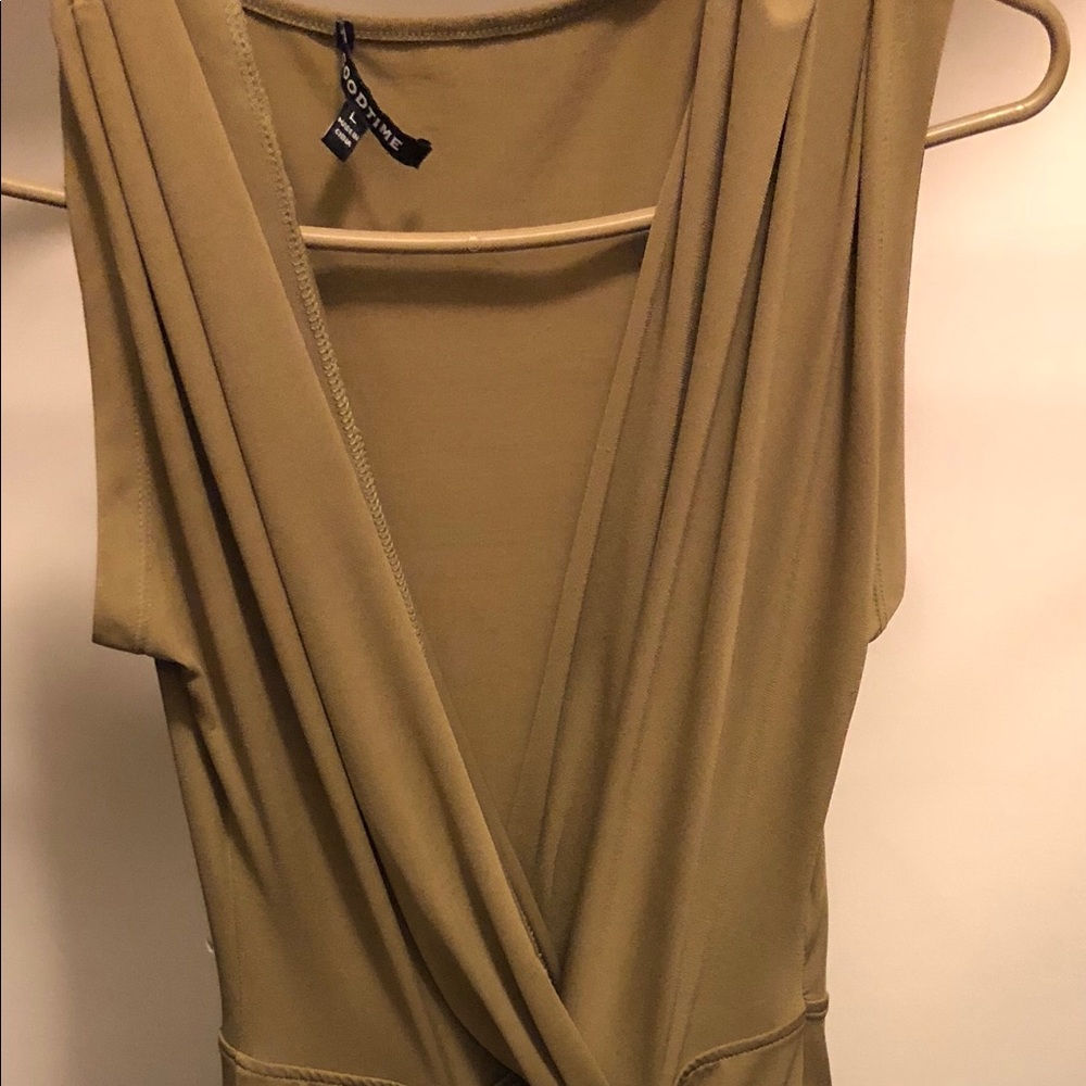 Olive green sleeveless jumpsuit w/belt