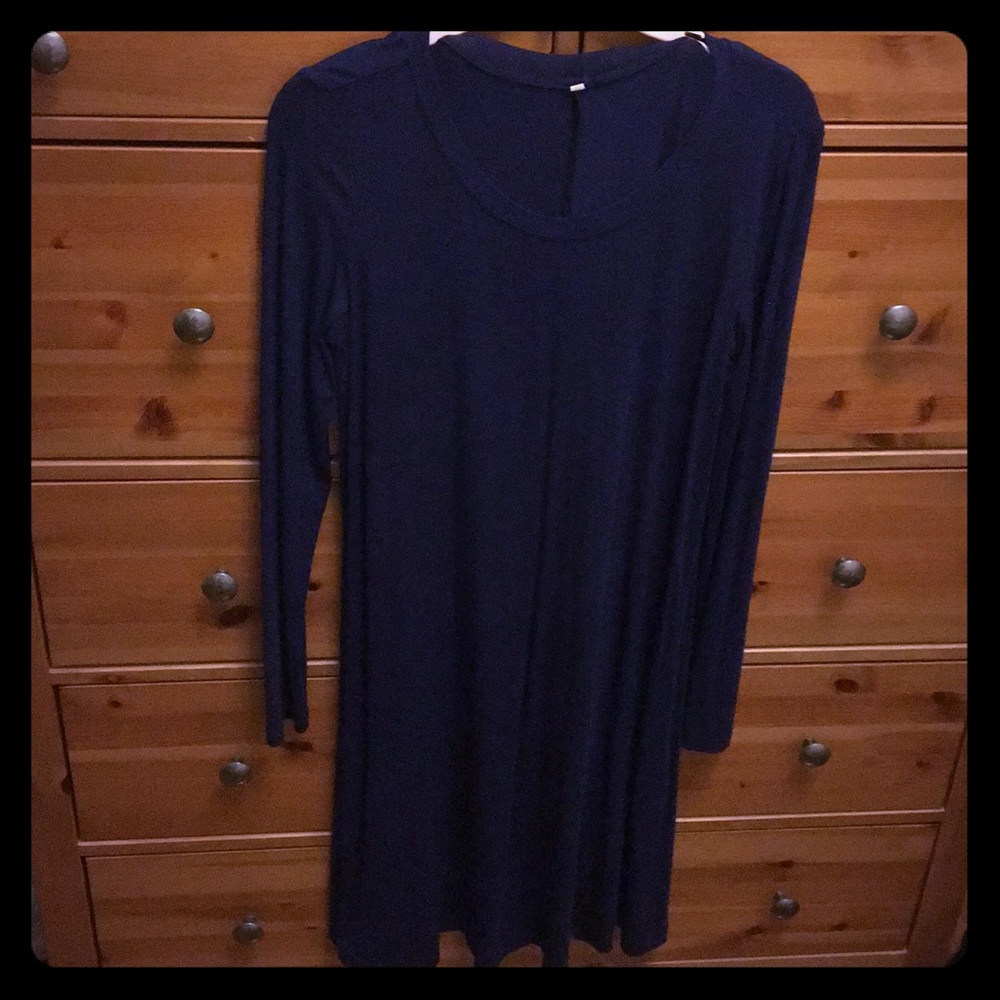 Long Sleeved Blue Jersey Dress