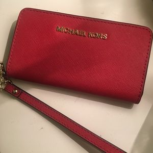 Red Michael Kors Phone Holder and Wallet