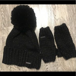 BCBG pom pom hat and gloves