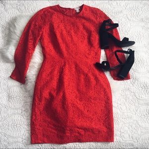 J Crew Red Lace Cocktail Dress