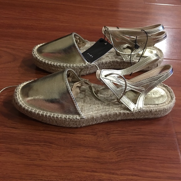 Zara | Shoes | Zara Lace Up Espadrilles In Metallic | Poshmark