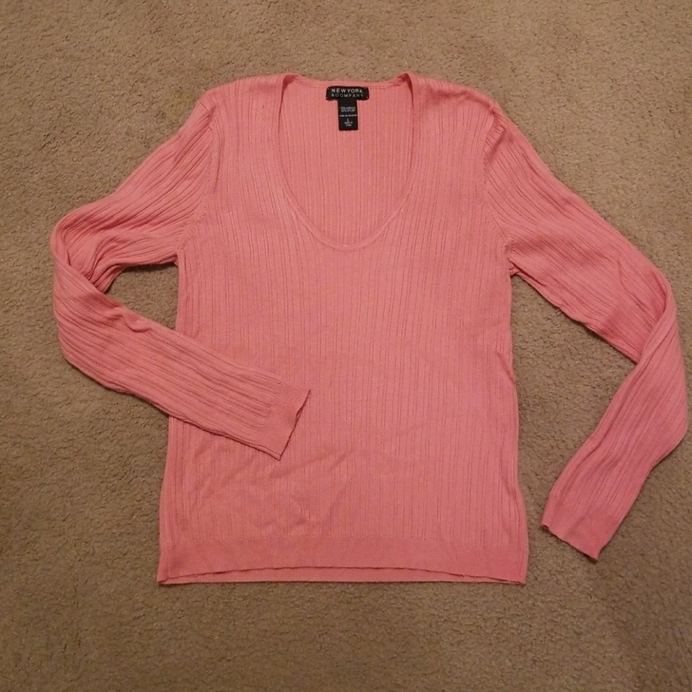 Coral V Neck Long Sleeve Sweater