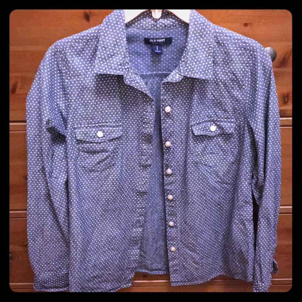 Polka Dot Chambray Button Down