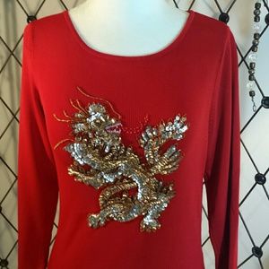 Sweaterworks Red Sweater with Sequin Dragon