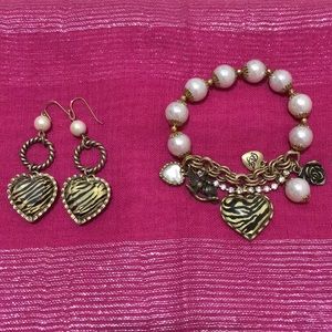 Betsey Johnson Zebra Print Earring/Bracelet Set