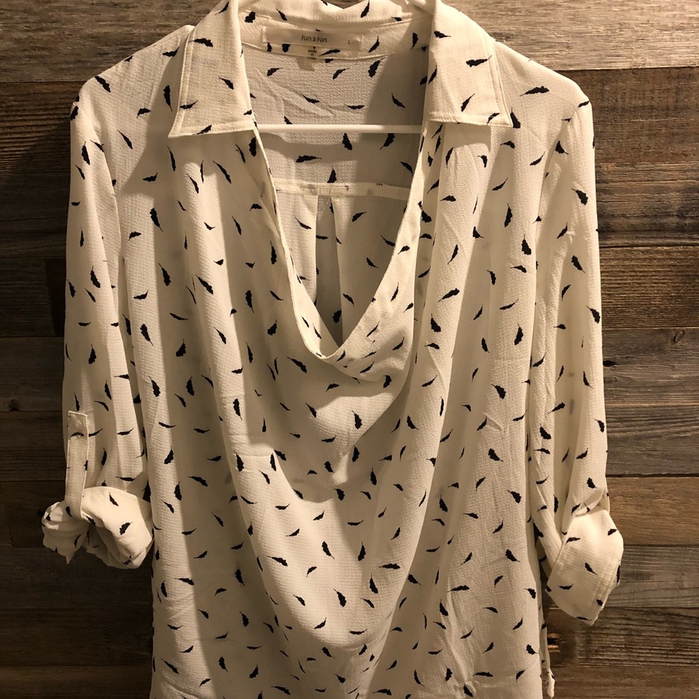 White Blouse with Small Black bird print