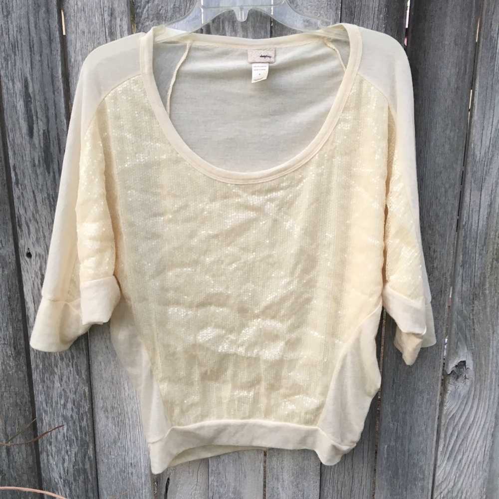 off-shoulder assymetrical beige top S