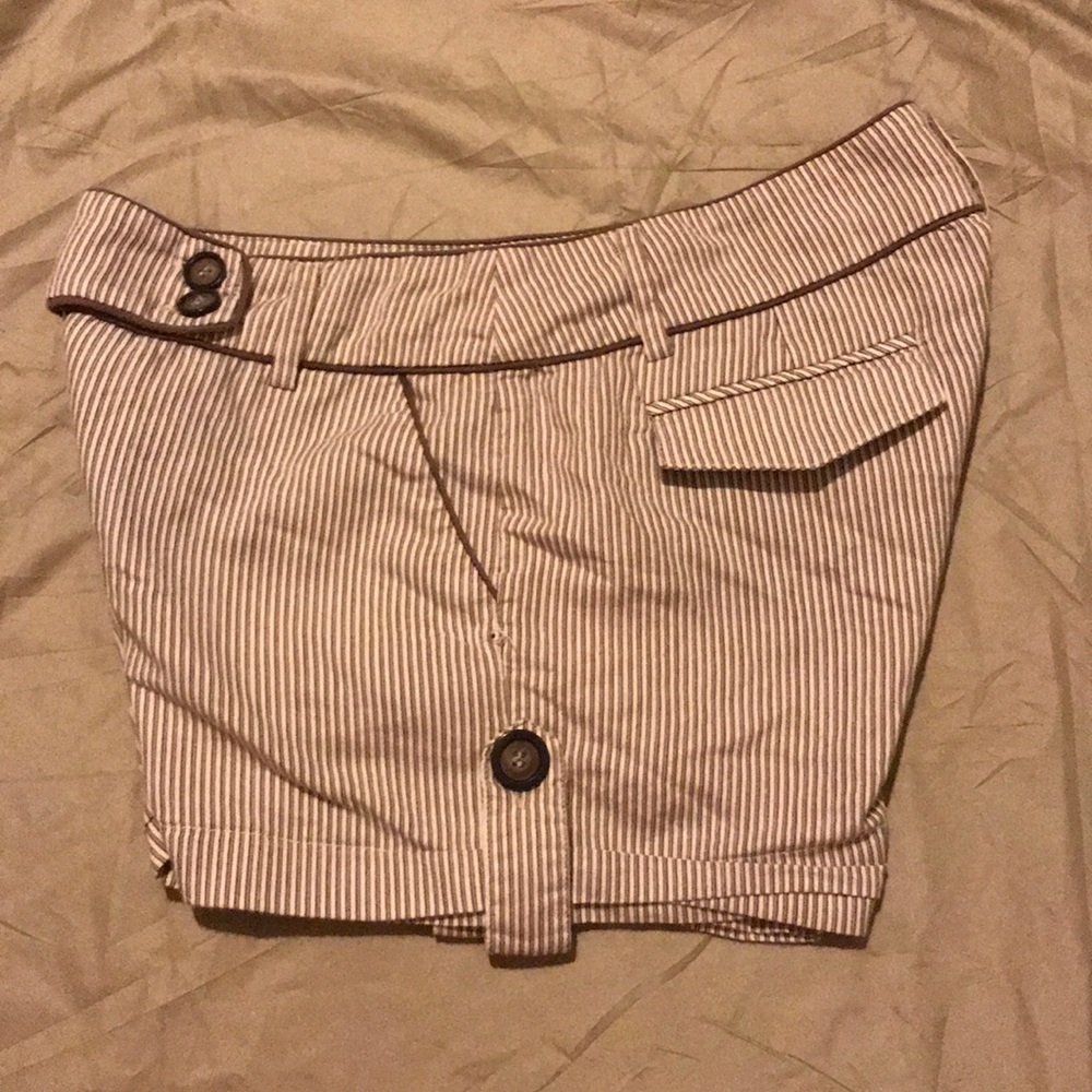 Brown and White Striped Shorts