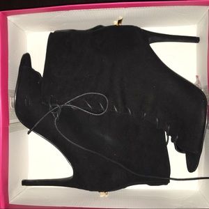 Black peep-toe lace up boots