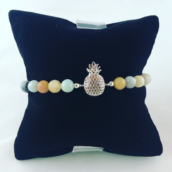 Genuine Amazonite cz pineapple beaded braceletπ - Picture 4 of 8