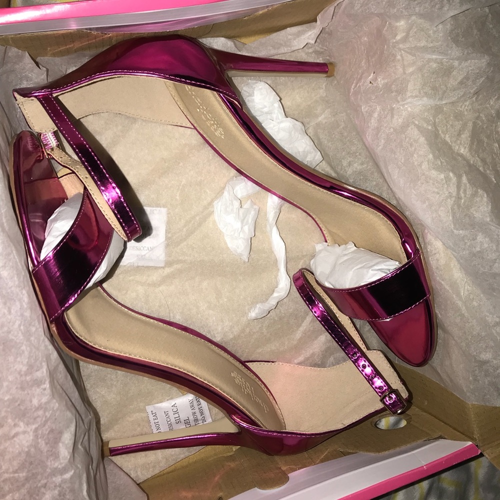 Hot pink metallic heels