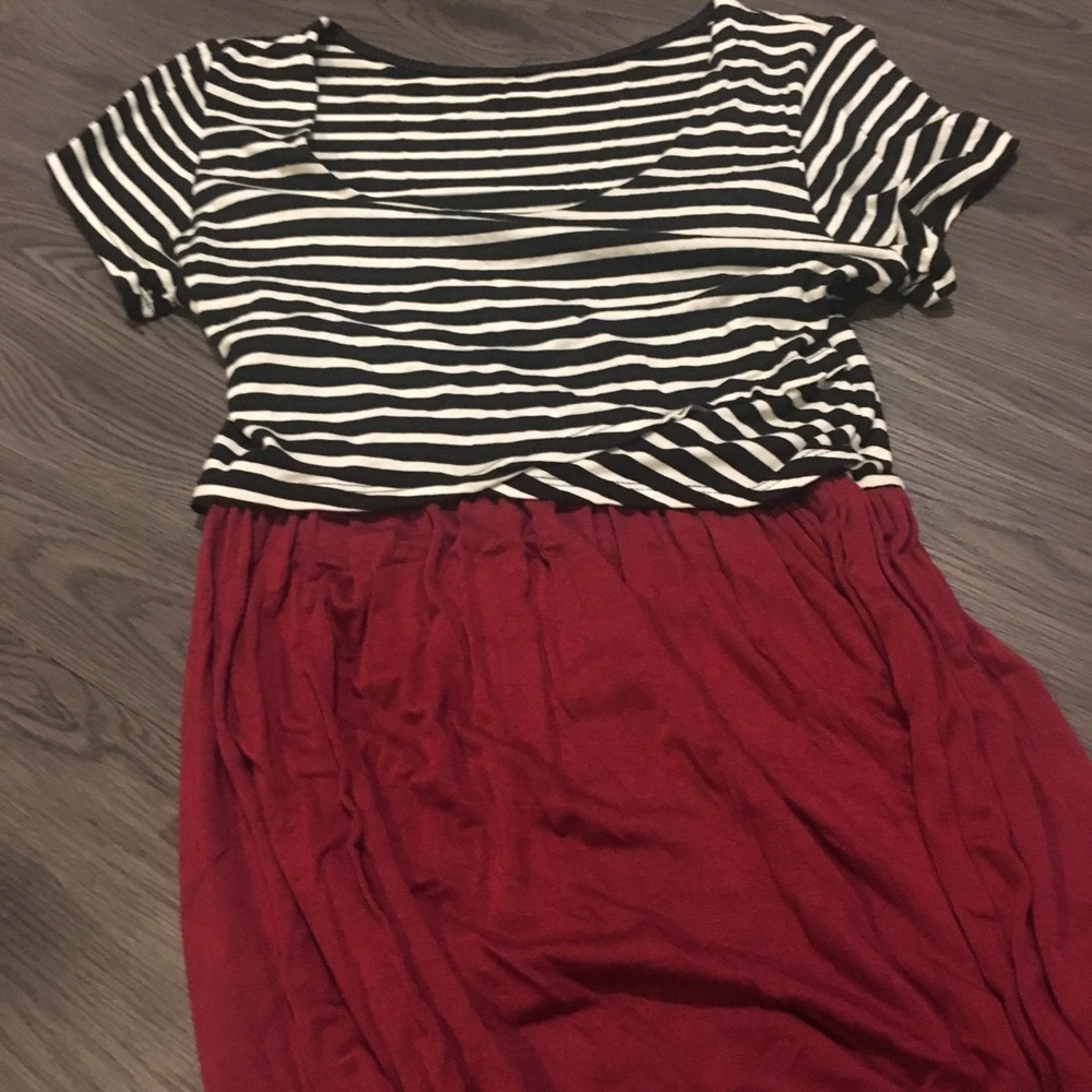 Striped long red maxi dress