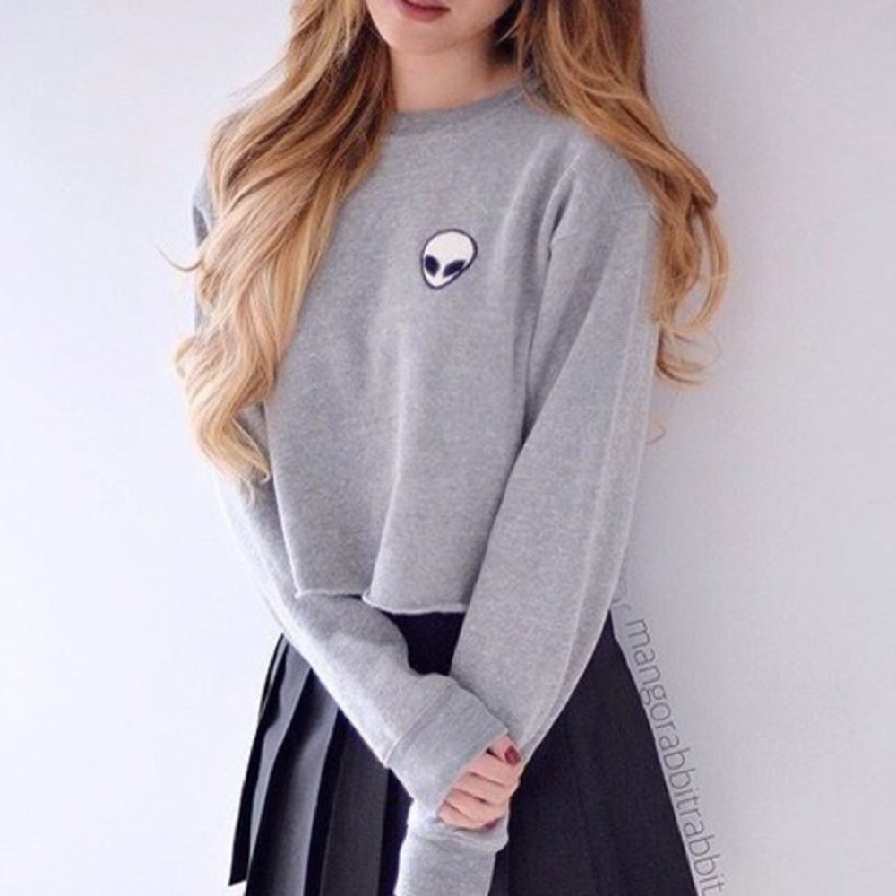 Grey alien crop sweater