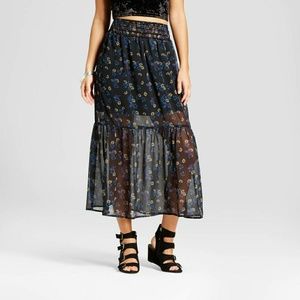 Black Floral Woven Maxi Skirt
