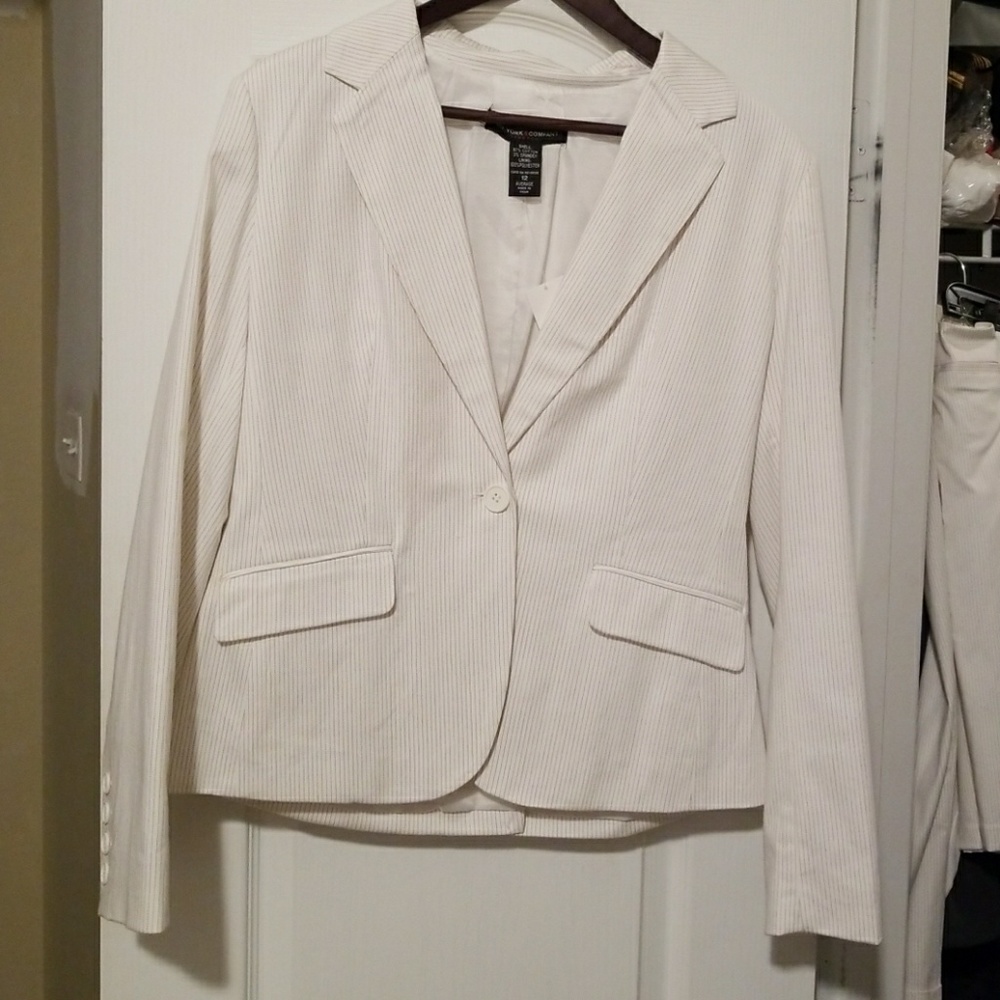 White & Brown Pinstripe Blazer