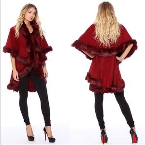 Faux fur poncho cape