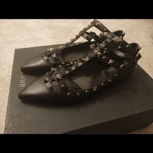 Valentino Rockstud Leather Rolling Cage Flats