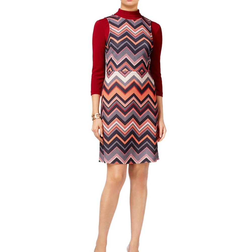 ECI New York Red Chevron Mod-style Shift Dress - Picture 1 of 2