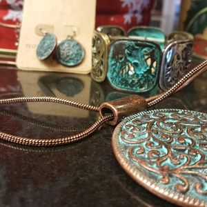 Patina Necklace, Earrings & Bracelet Set
