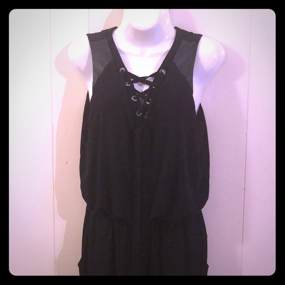 Nicole Miller black lace up jump suit medium