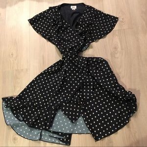 Unique Vintage Blue Polka Dot Wrap Dress