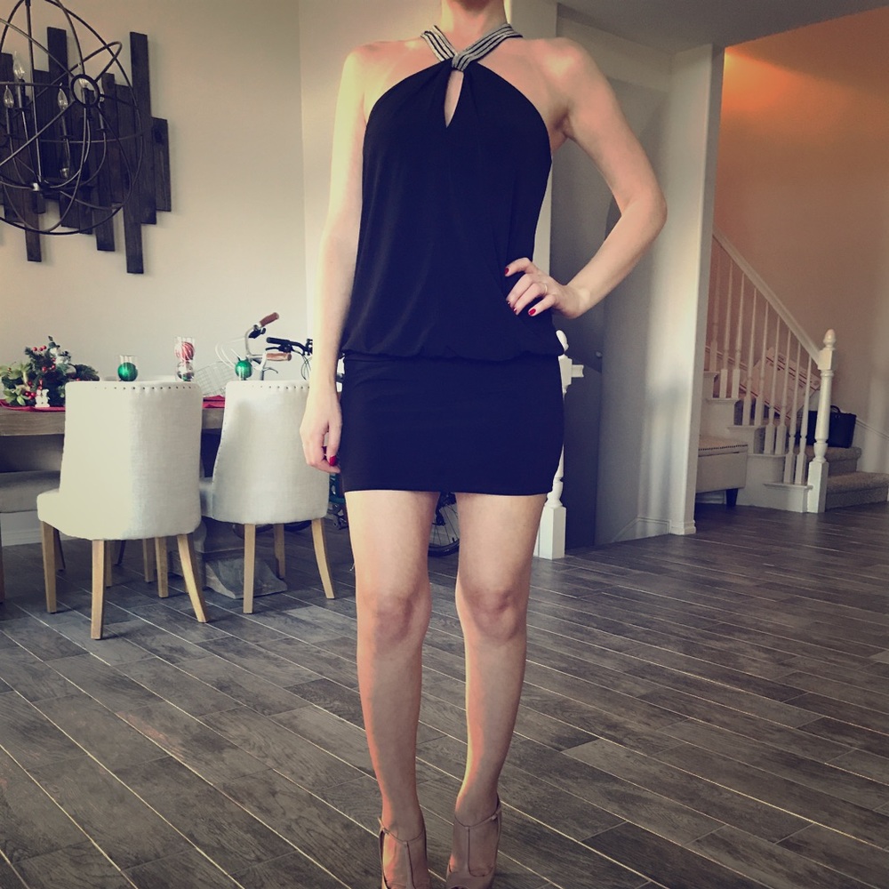 Black dress with silver beaded straps