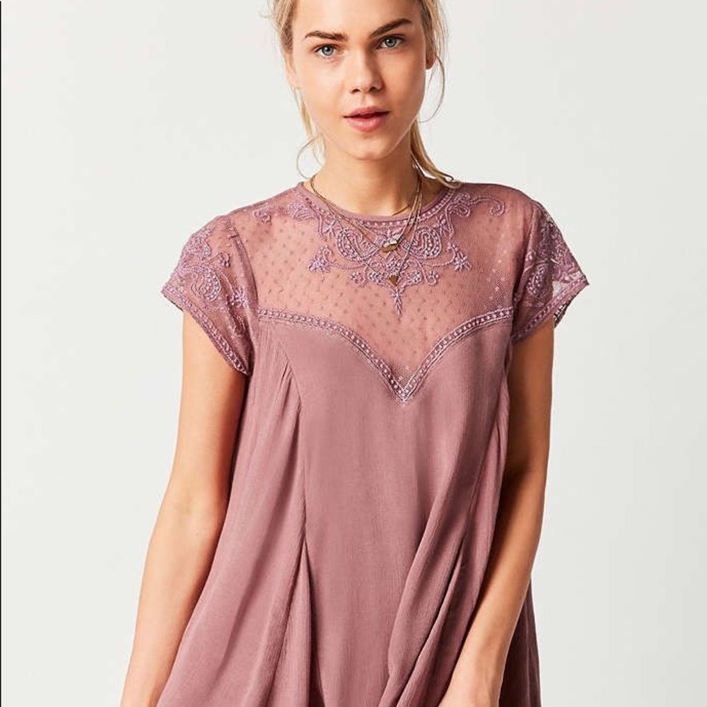 Pink/Dusty Pink lace shift/trapeze dress UO