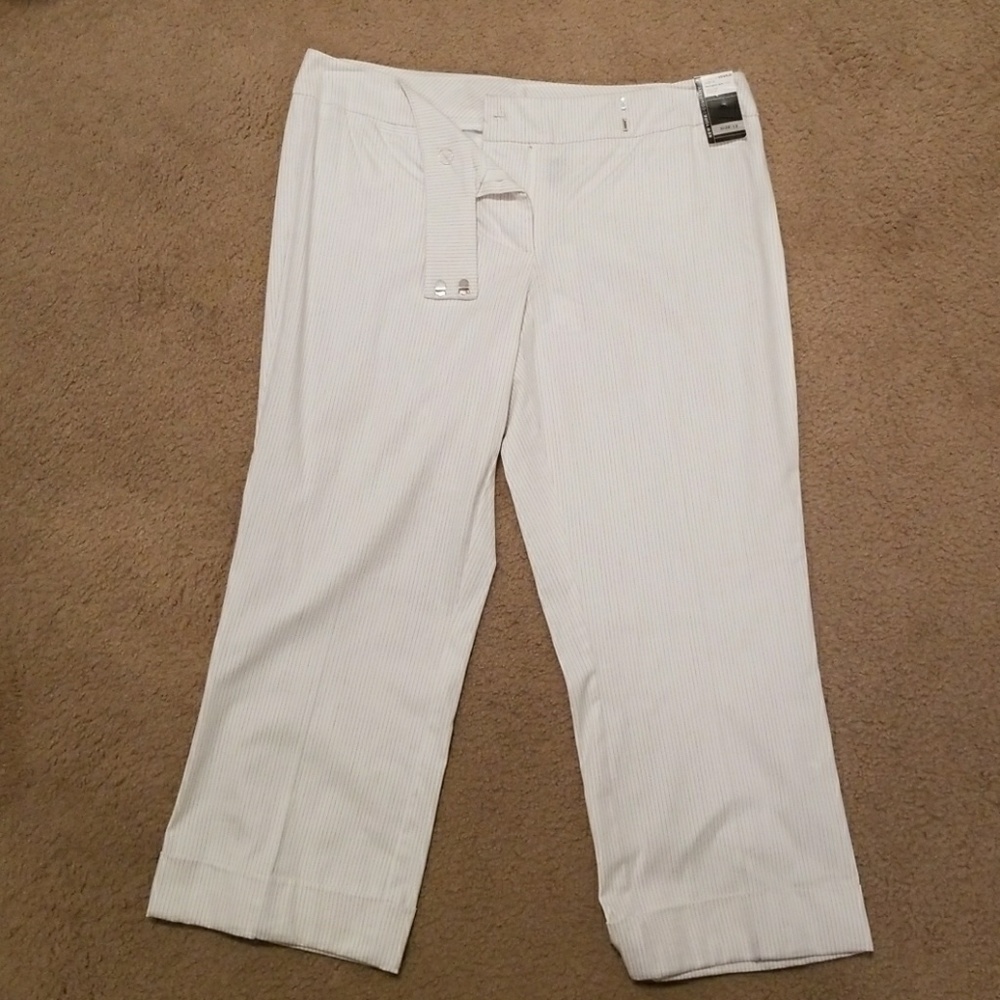 White & Brown Pinstripe Capris