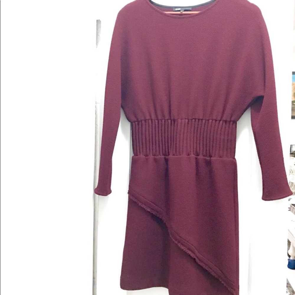 MAJE Paris wrap effect knit burgundy dress size 3 - Picture 2 of 6