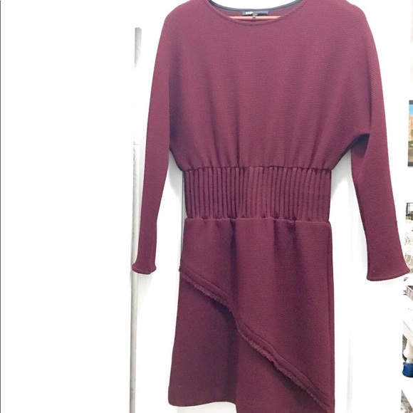 MAJE Paris wrap effect knit burgundy dress size 3 - Picture 2 of 6