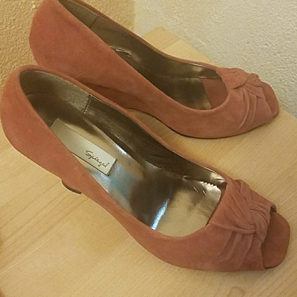 TOASTED PINK PEEP-TOED WEDGES
