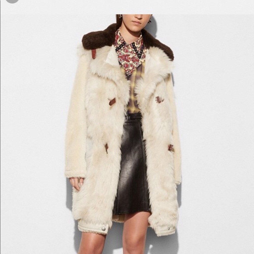 Coach White Mix Shearling Coat size 4