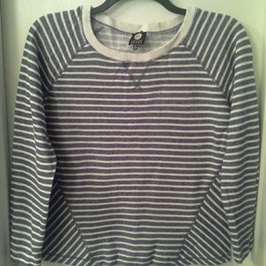 Sweater action with blue/white stripes!