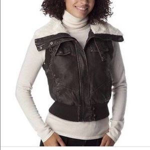 Leather Moto vest with shearling collar