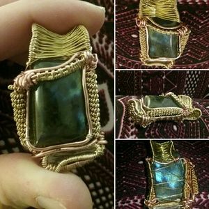 Labradorite and quartz crystal pendant