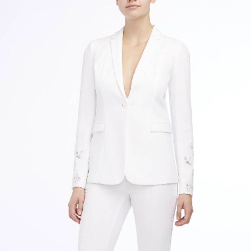 Elie Tahari White Embroidered Blazer