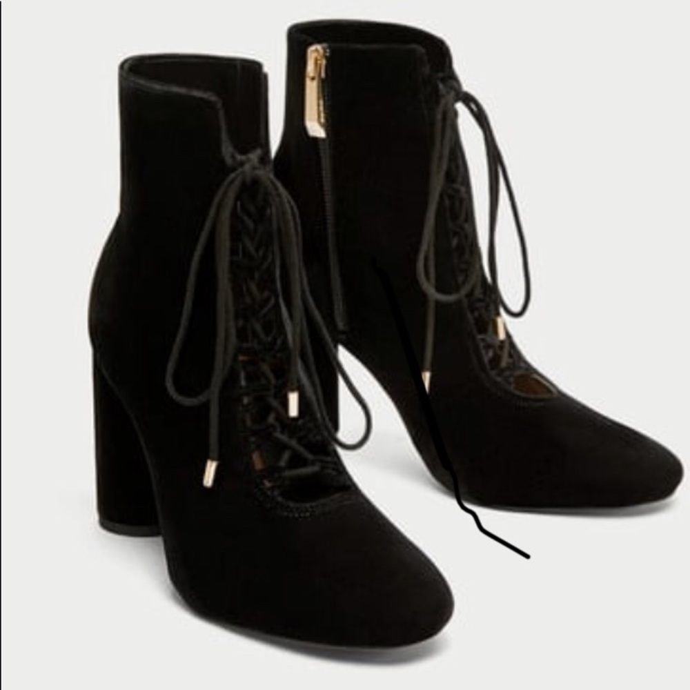 Black velvet lace up booties