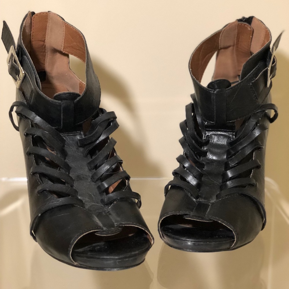 Black Strap Leather Heels
