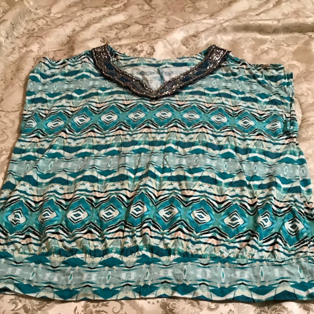 Lane Bryant teal cold-shoulder top