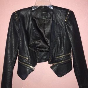 Black Leather Jacket white gold details